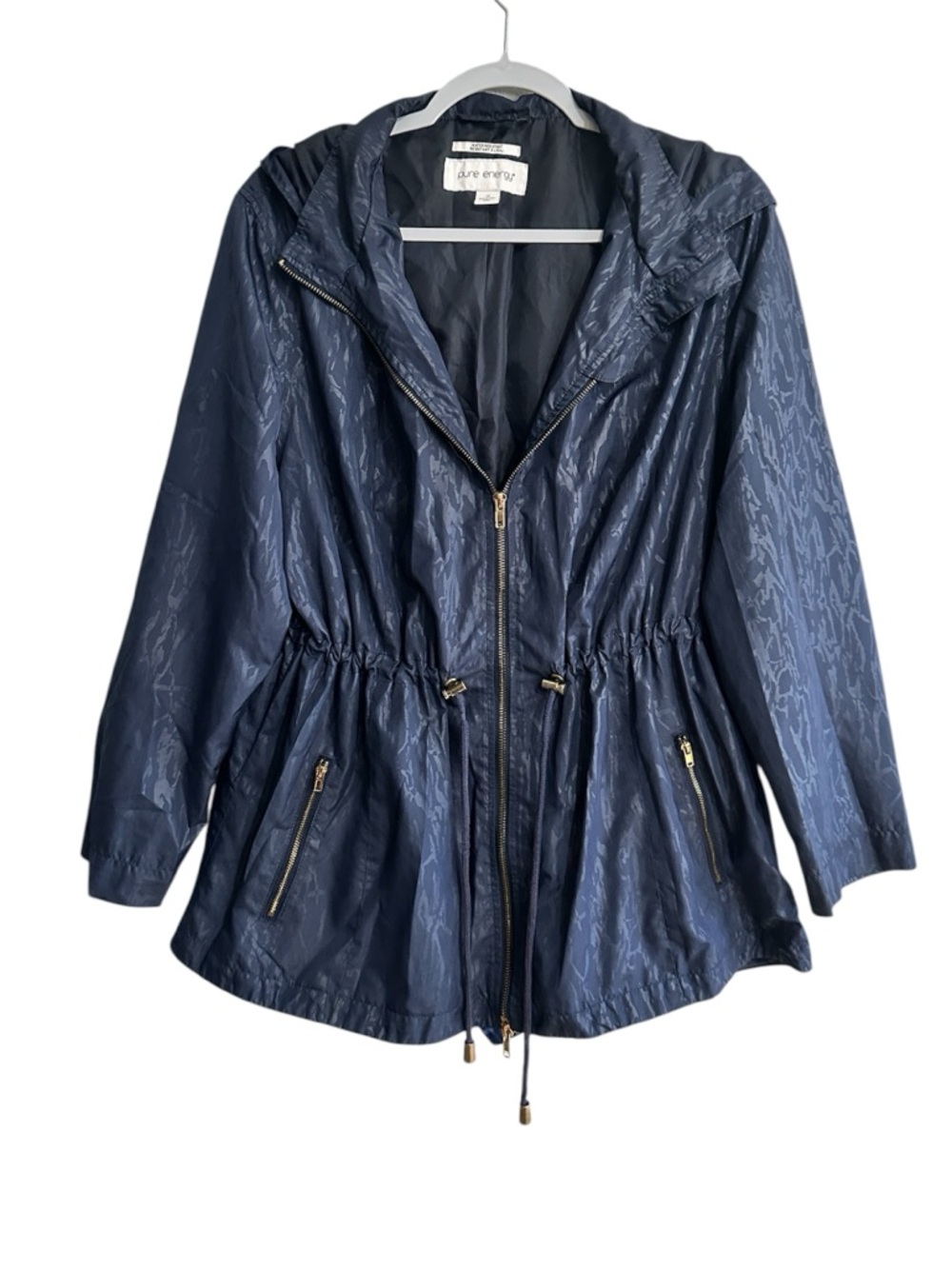 Pure Energy Blue Lightweight Jacket Hooded Zip Up Women Size 1X (Runs Small)